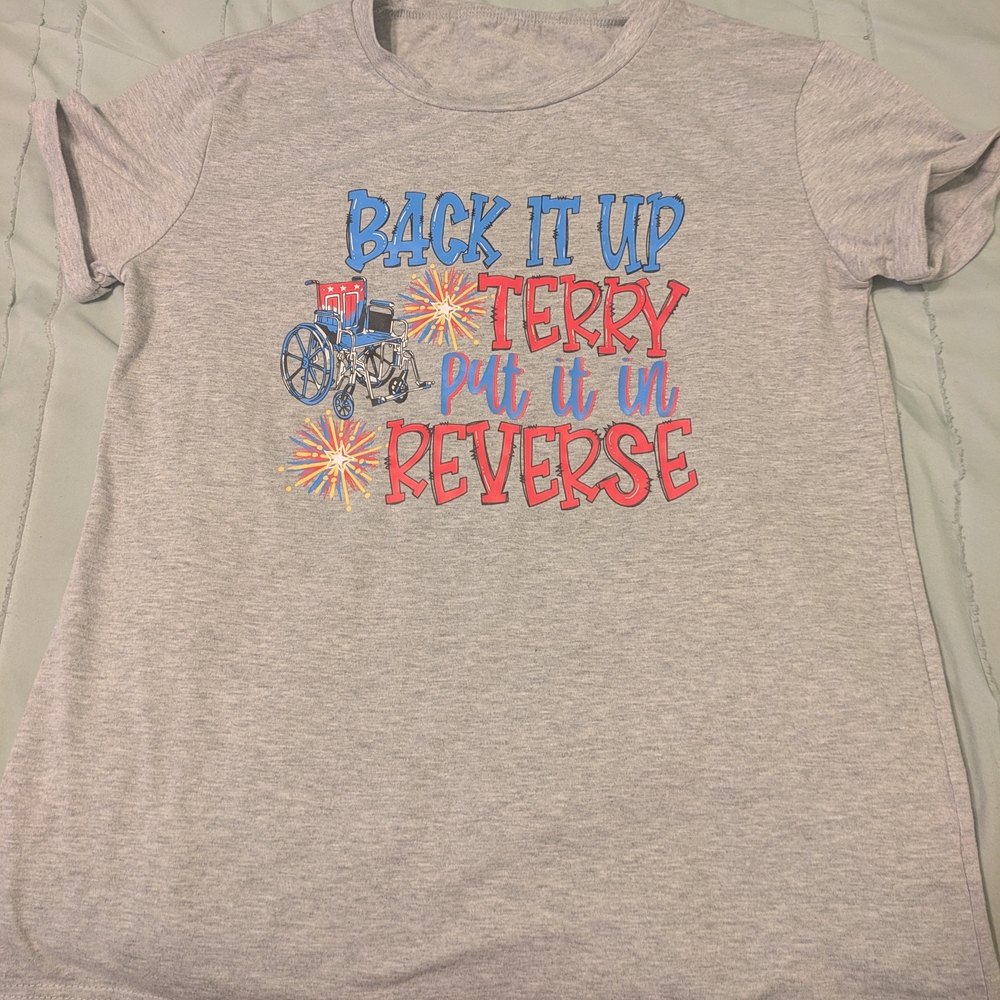 Gray Short Sleeve Tee with Colorful Typography